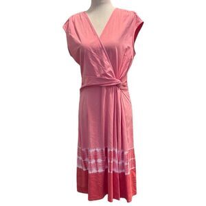 Lands' End Tie Dye Surplice Wrap Knee Length Fit & Flare Dress PINK Medium 10-12